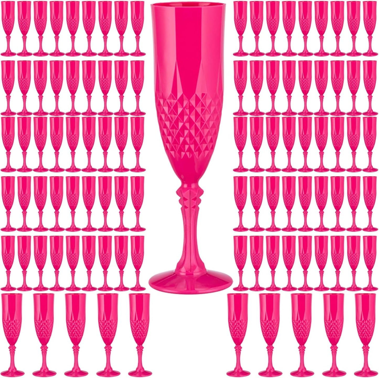 Plastic Champagne Flutes,Wine Glasses Goblets Set of 100,Mimosa Bar Shatterproof Reusable Vintage Champagne Flutes Stemmed Drinking Cups for Weddings, Bachelor Parties, Toasting, Prosecco(100,Pink)