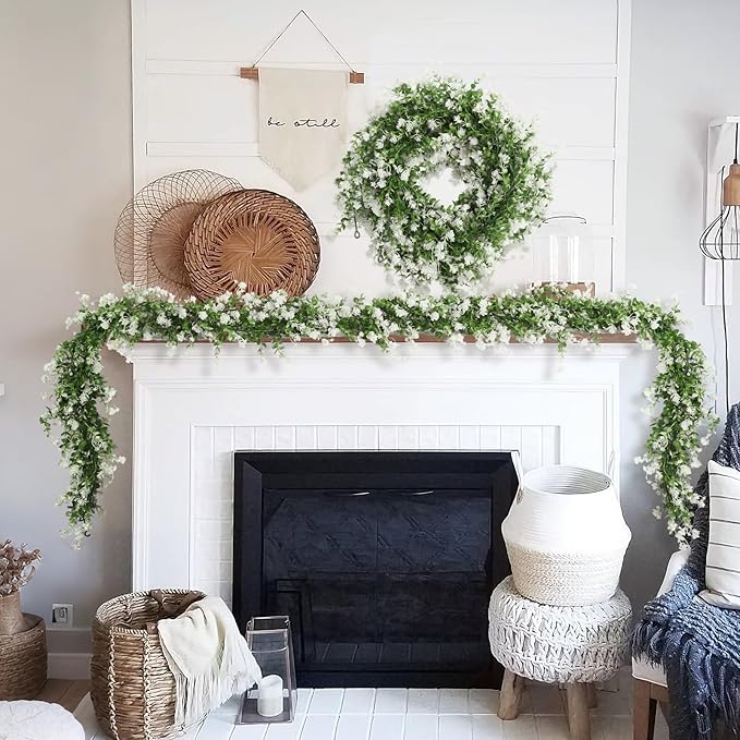 RECUTMS Faux Eucalyptus Garland Plant Fake Vines, Artificial Hanging Eucalyptus Leaves Greenery Vines for Wedding Backdrop Arch Wall Party Home Bedroom Decor Indoor Outdoor(White)