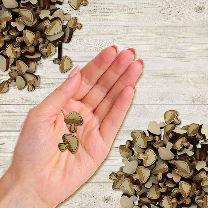 Confetti - Engraved Wood - Rustic Wooden Wedding Decor Party Table Scatter Decorations (Mushroom)