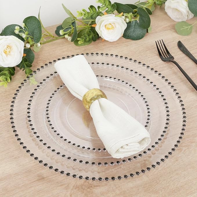 Efavormart 10-Pack Economy Plastic Charger Plates 13" Round Clear with Black Beaded Rim - Stylish Dinner Party Serving Plates