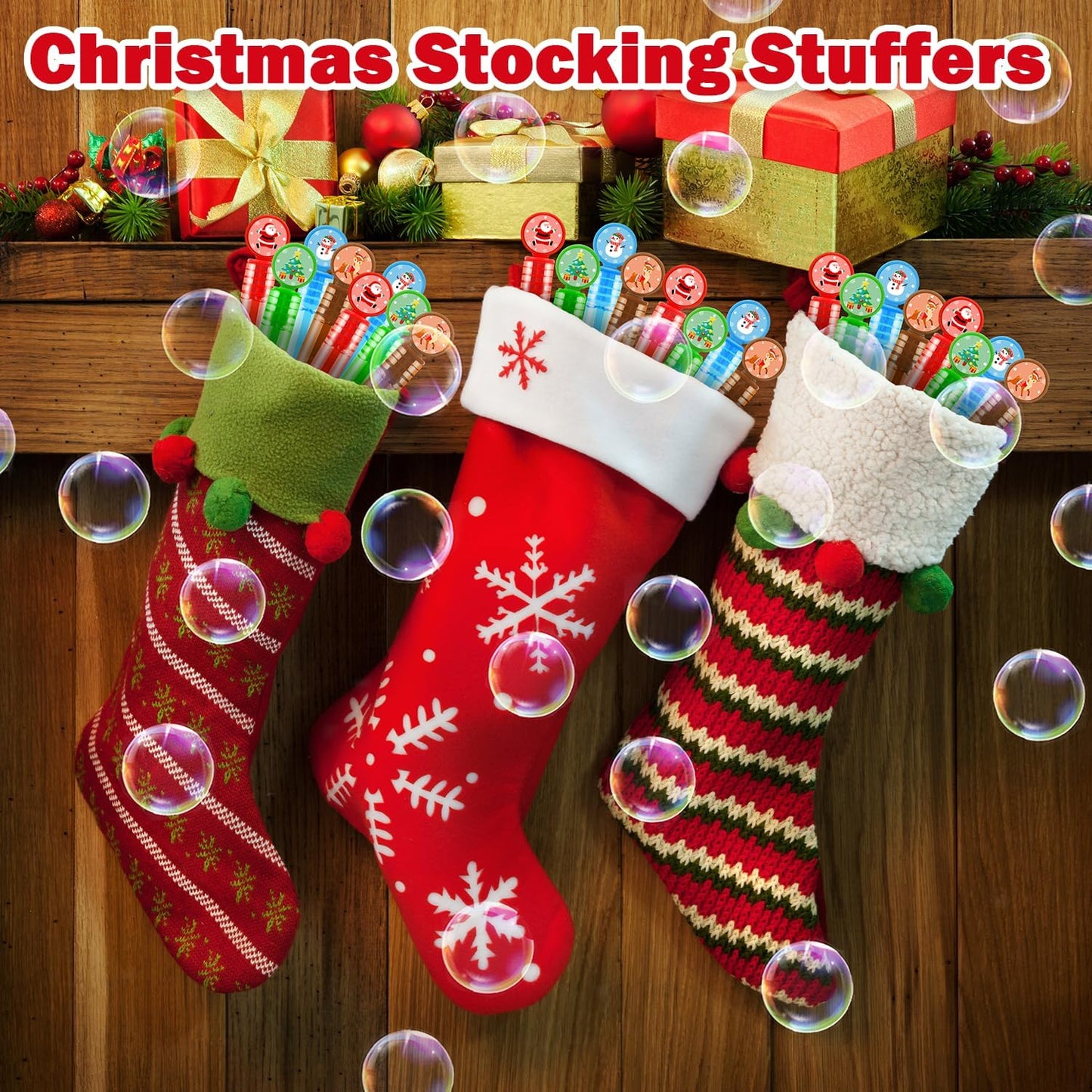 100 Pack Christmas Small Gifts Toys Prizes for Kids, Bulk Xmas Mini Bubble Wands Party Favors Accessories for Toddlers, Winter Holiday Non Candy Treats Goodie Bag Stuffers Fillers for Boys Girls
