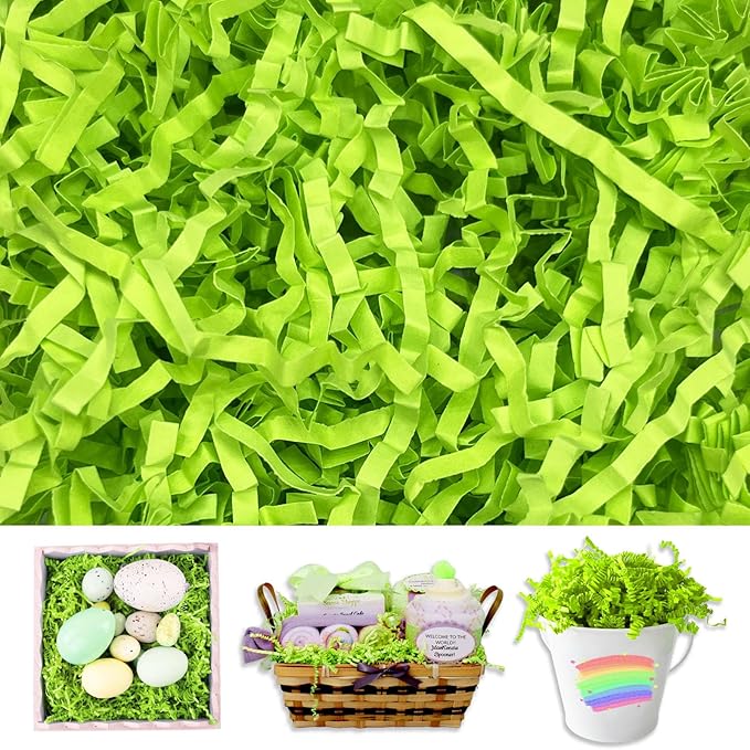 Fluorescent Green Crinkle Cut Paper Shred Filler, 2 LB Basket Filler Shredded Paper, Confetti Stuffing for Basket Filling, Halloween, Christmas, Birthdays, Gift Wrapping, Stuffer Party Supplies