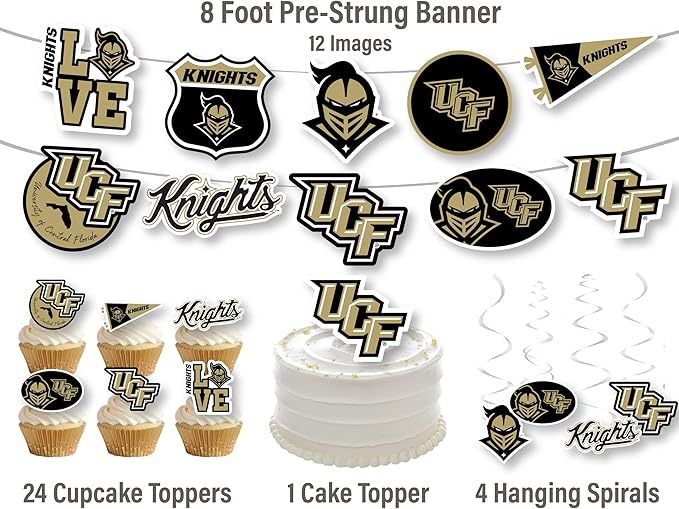 University of Central Florida Party Supplies for UCF Golden Knights Football, Birthday Gift, Graduation Party Banner and Cake Toppers (42 Pieces) (UCF Knights)