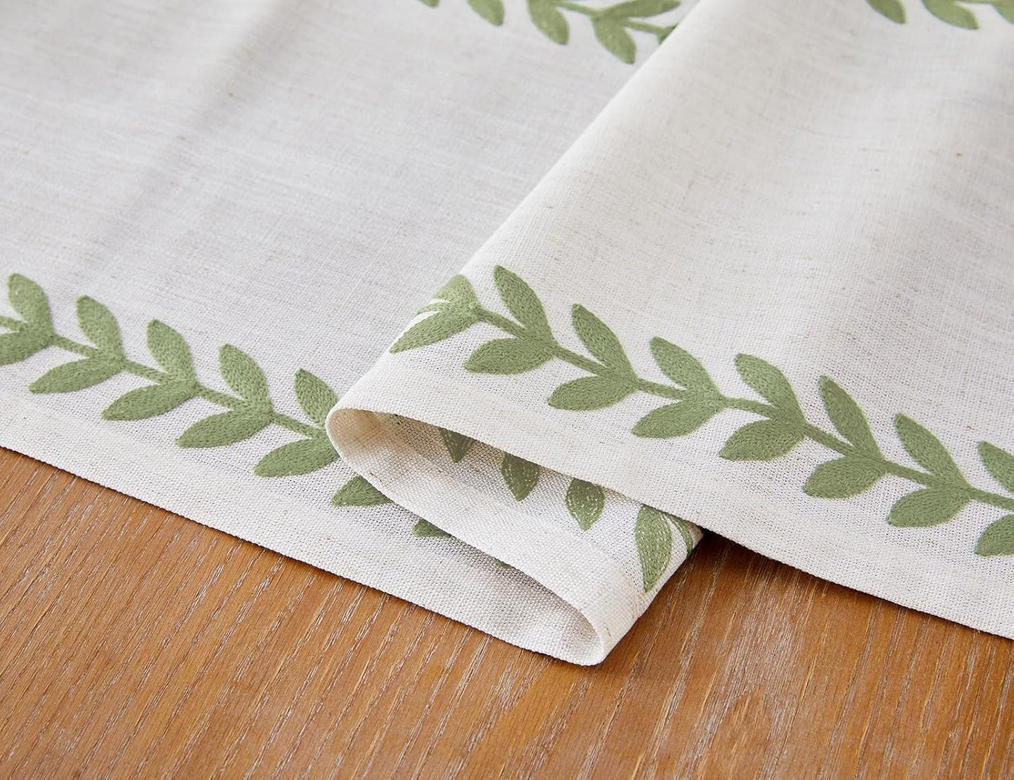 Wracra Embroidered Table Runner Irregular Willow Leaf Table Runners 48 Inches Long for Dresser Home Dining Table Decor,14 x 48 Inch, Light Sage Green