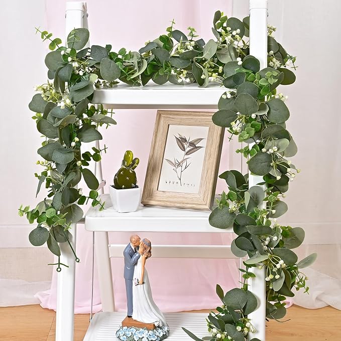 Dolicer 6 Packs 6FT Artificial Eucalyptus Garland, Faux Greenery Garland Fake Vines Hanging Silver Dollar Eucalyptus Leaves for Wedding Backdrop Arch Table Wall Party Home Decor