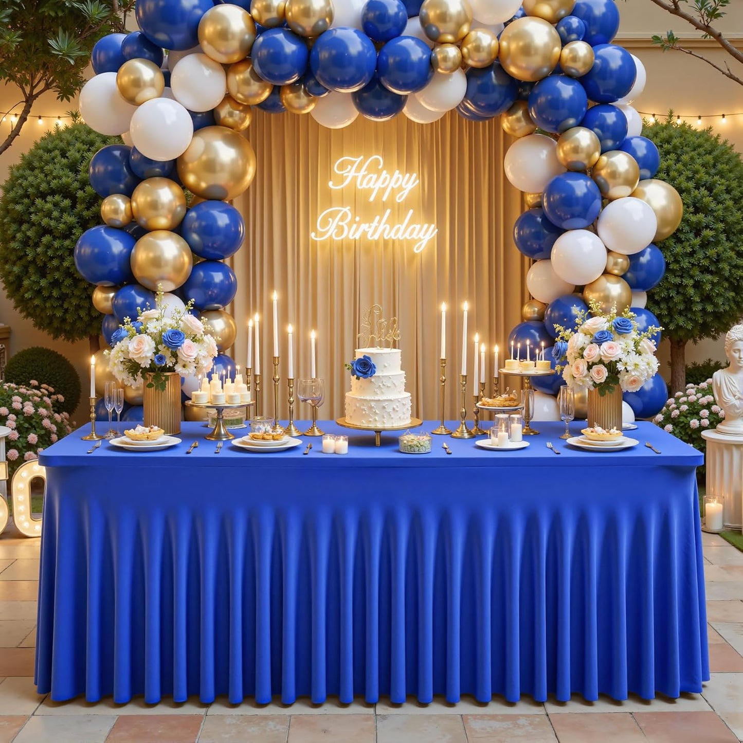 6 Packs Royal Blue Tableclothes for 6 Foot Rectangle Table, Wrinkle Free Spandex Tablecovers 6FT Stretch Fitted Table Cloth with Skirt for Birthday Parties Graduations Event Wedding Banquet