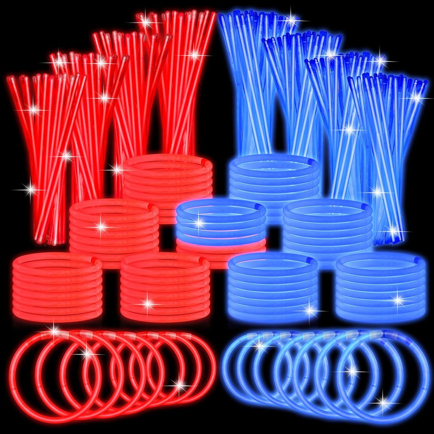 Lenwen 4th of July Red Blue Glow Sticks Bulk Party Favors Supplies 1000 Pcs, Light up Bracelets Necklaces Accessories Decorations, Fun Items for Fourth of July Patriotic Birthday Pool Games Activities