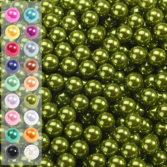 980pcs Undrilled Holeless ABS Faux Pearl Beads for Vase fillers, No Hole Round Pearls for Cosmetic Boxes, DIY Parts, Table Scatter, Wedding, Birthday Party Home Decorating (Oliver Green, 8mm)
