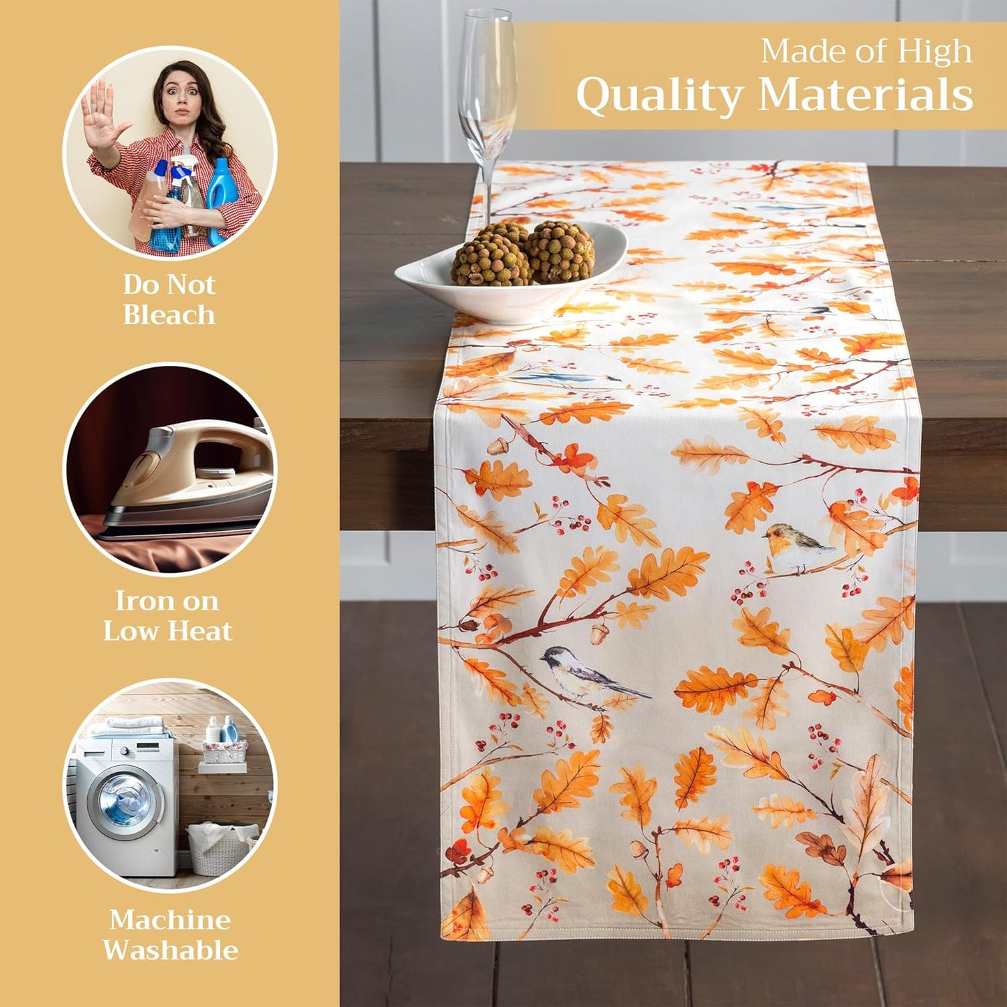 Maison d' Hermine Table Runner 100% Cotton Double Layer Table Runners 72 inches Long for Thanksgiving Christmas Decorations Home Kitchen Dining Party Wedding (Oak Leaves, 14.5" x 72")