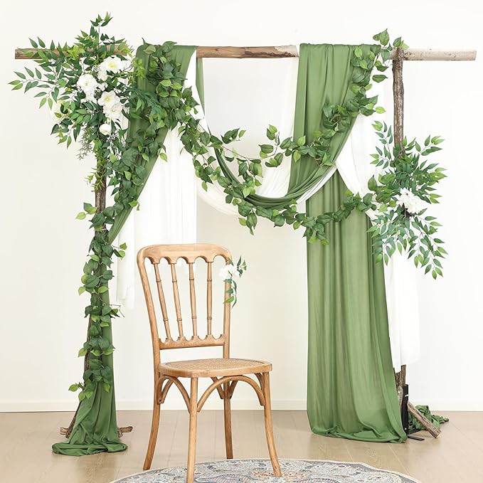 Mizii 2 Strands Artificial Scindaps Vines Garland 73" Fake Vine with Silk Green Leaves Faux Evergreen Hanging Plants Greenery Decoration for Party Wedding Bedroom Home Wall Room Decor (Scindapsus)