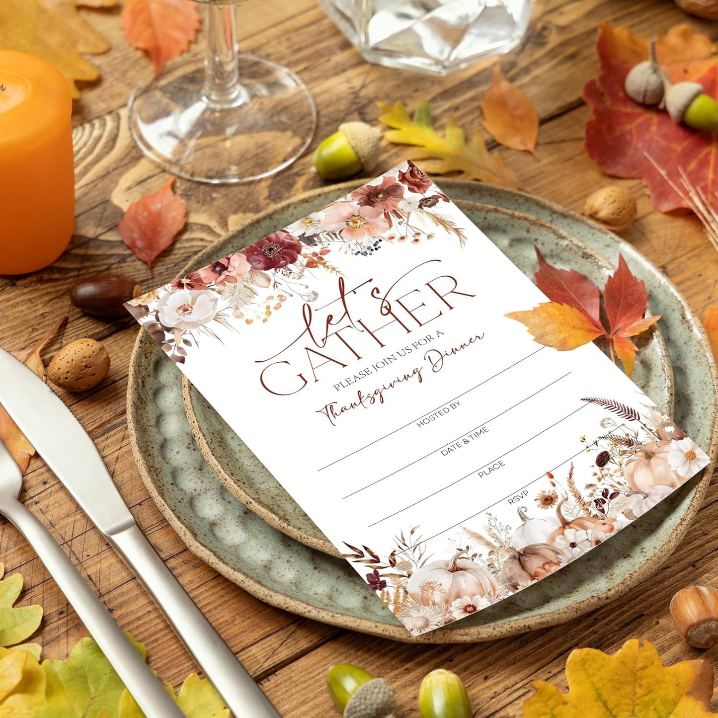 Thanksgiving Invitations - Floral Pumpkin Design Card with Envelopes And RSVP Cards - You're Invited 20Pcs Fill In Friendsgiving Invitations Cards For Family & Friends(4 x 6 Inch) (029)