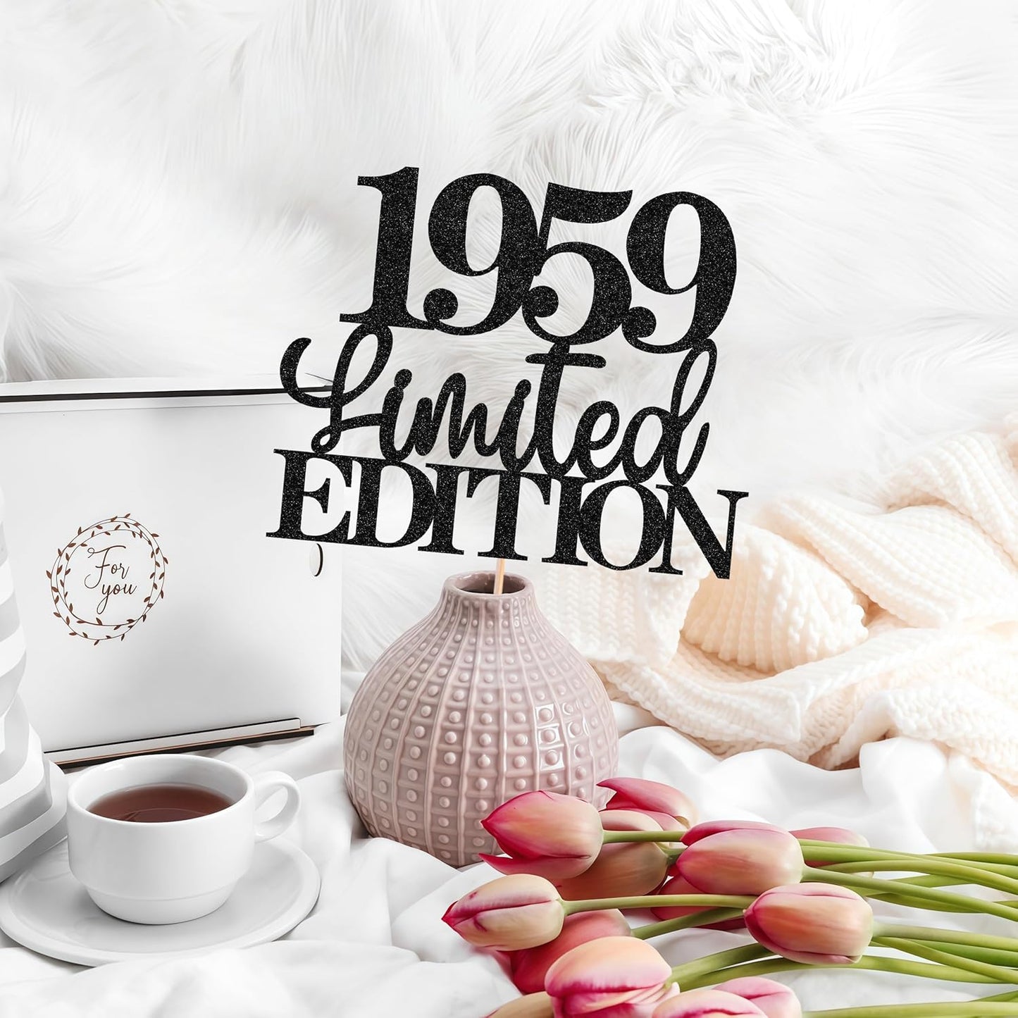 Limited EDITION 1959 Cake Topper - Black Glitter Happy 66th Birthday Party Cake Decoration Supplies, Cheer to 66 Years Cake Bunting Decor for 66th Birthday Party Photo Booth Props