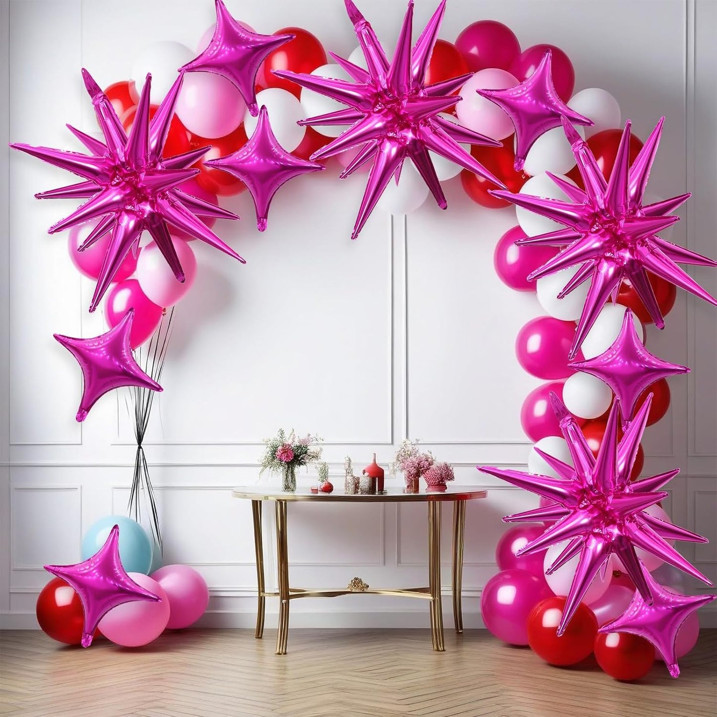 Hot Pink Star Balloon,Pink 6Pcs 22Inch Explosion Star Balloons and 10Pcs 10Inch Four Angle Balloons Kit for Girls Women Birthday Anniversary Baby Shower Wedding Party Decorations