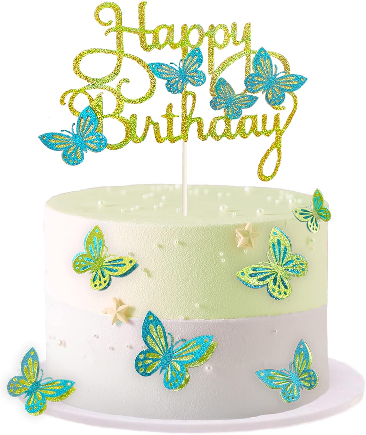 13-Piece Butterfly Cake Toppers - 3D Cupcake Toppers for Girls & Women's Birthdays (Greenish Blue)