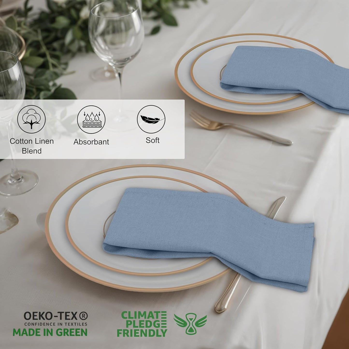 Ruvanti Linen Napkins Set of 6, 18x18 Cloth Napkins, Cotton Linen Blend Napkins Cloth Washable, Soft, Reusable Dinner Napkins for Wedding, Parties, Christmas, Thanksgiving, Everyday Use - Grey