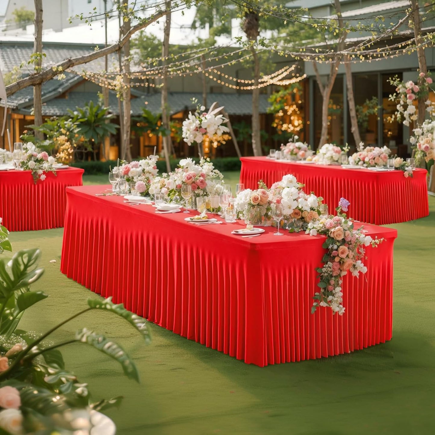 8 Pack Spandex Red Fitted Table Cloth for 6ft Rectangle Tables Red Stretch Tablecloth Table Covers Skirt Banquet Wrinkle Free Tablecloths for Parties Wedding