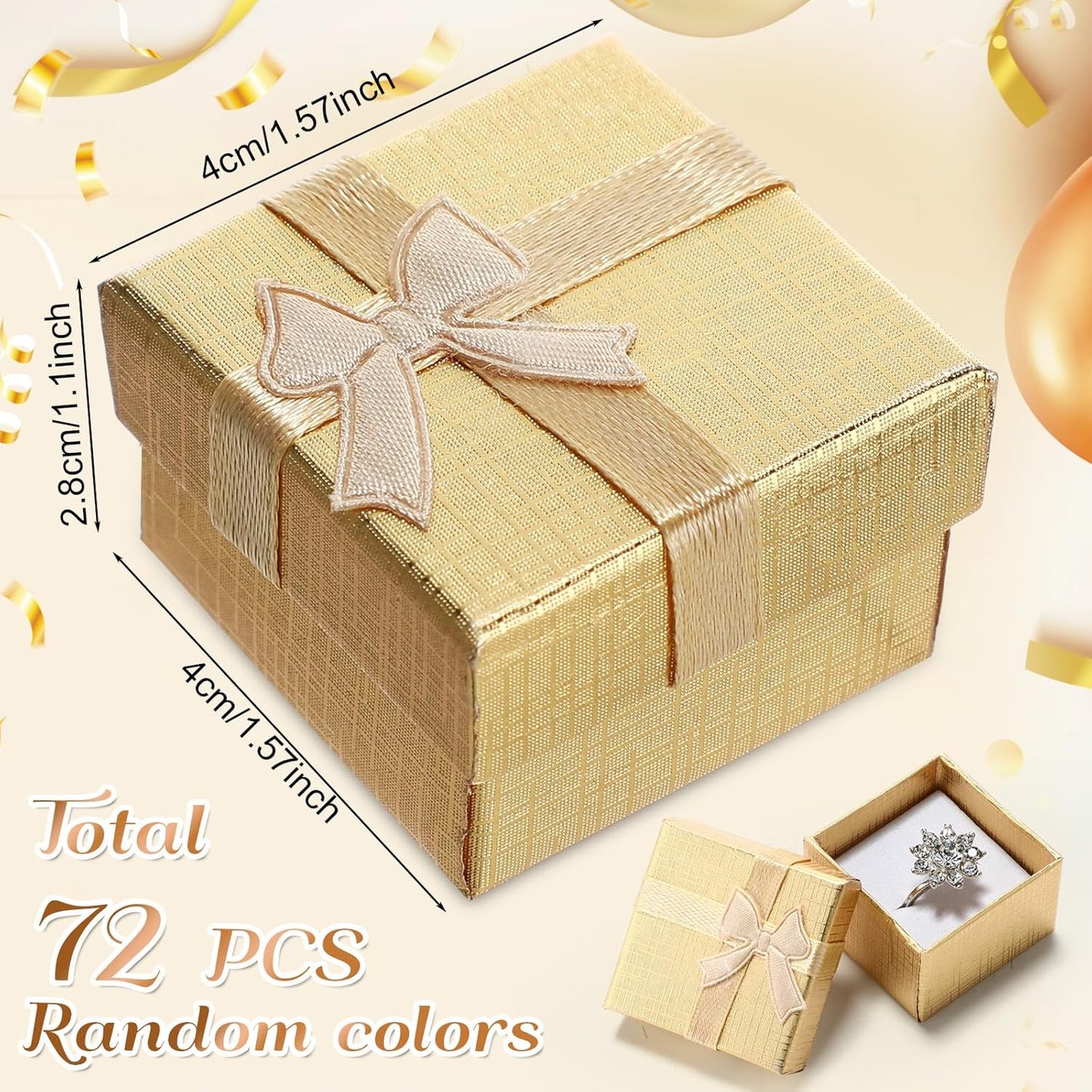 72 Pcs Ring Boxes 1.6 x 1.6 In Hard Cardboard Jewelry Box with Ribbon Bow Small Jewelry Gift Cases for Small Business(Vibrant Color)