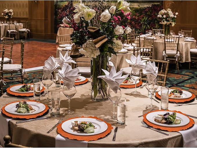 MAONAME 13" Orange Charger Plates, Round Reef Chargers for Dinner Plates, Plastic Plate Chargers for Table Setting, Wedding Decor, Set of 12
