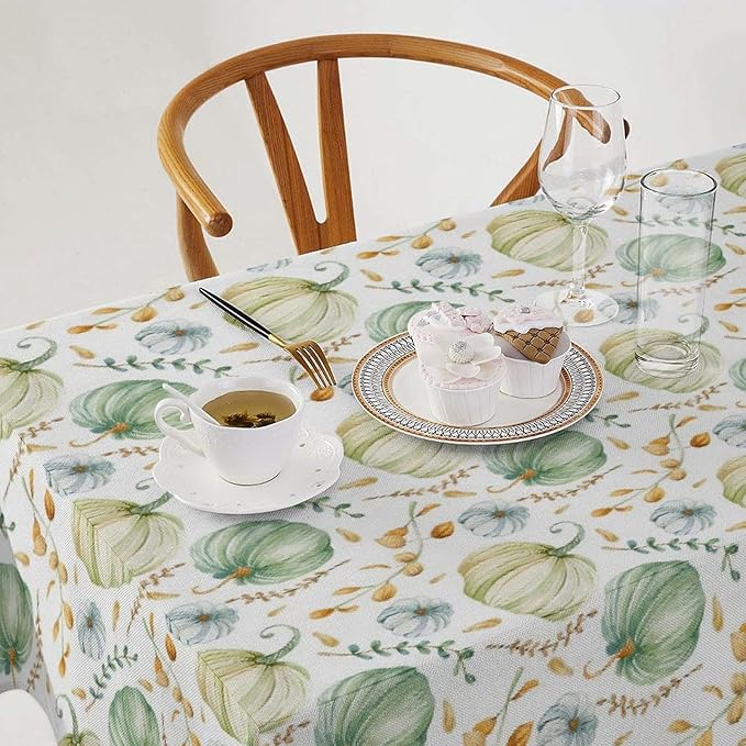 YCness Fall Tablecloth, Thanksgiving Autumn Harvest Watercolor Blue Green Pumpkin Orange Leaf Table Cover for Party Picnic Dinner 60x110 Inch Rectangle