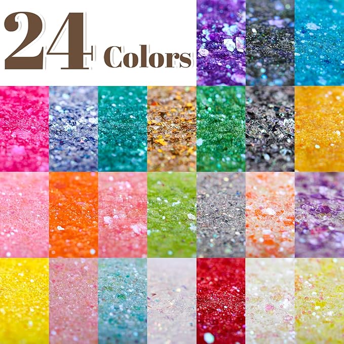 LEOBRO Chunky Glitter, 24 Colors Iridescent Glitter for Crafts, Resin, Sequins for Crafts, Tumblers, Hair Face Body Nail, DIY Party Decorations