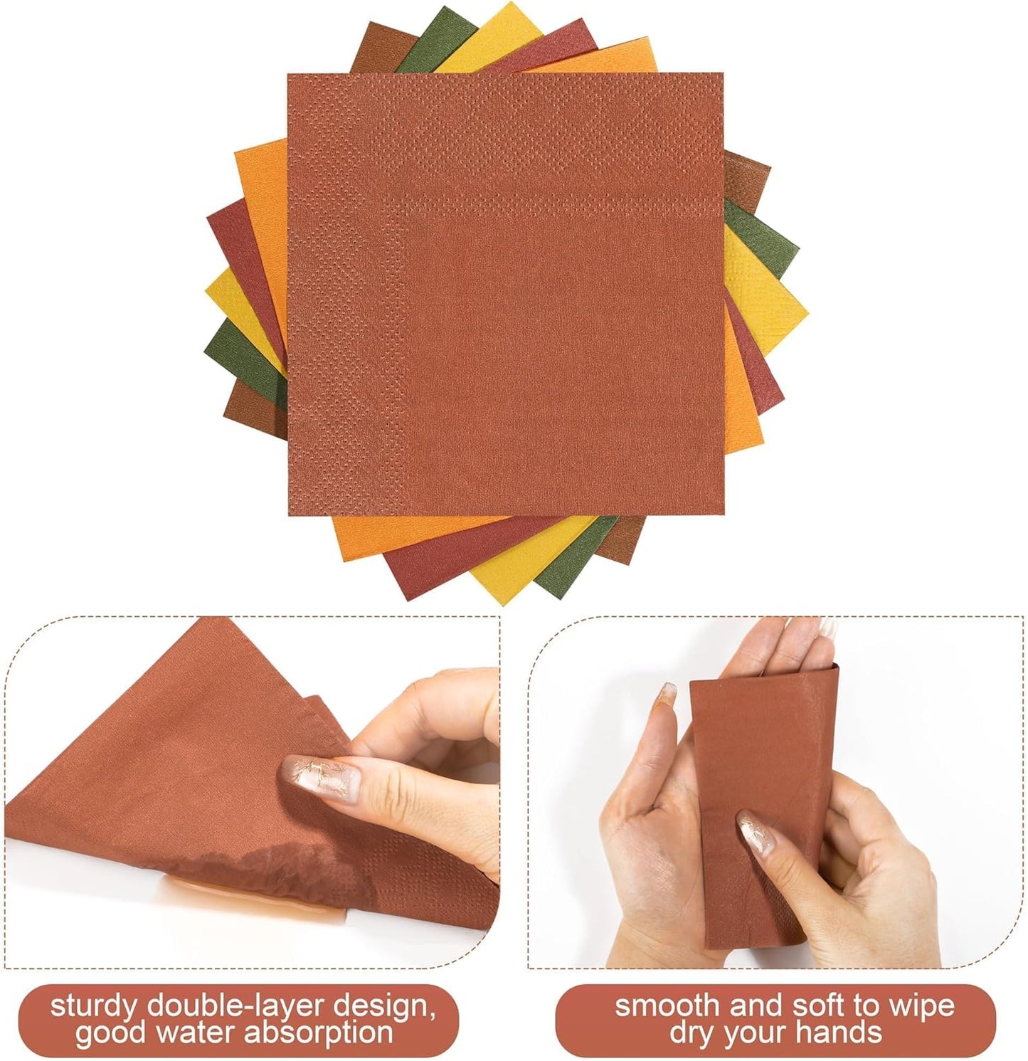 150 Pieces Thanksgiving Fall Paper Napkins Cocktail Napkin Beverage Luncheon Napkins 2 Ply for Autumn Party Favors, 6 Colors