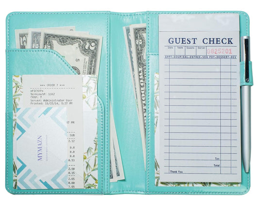 Mymazn Server Books for Waitress Book Waiter Book Server Wallet Restaurant Waitstaff Organizer, Guest Check Book Holder Fit Server Apron Turquoise Green (Aqua)