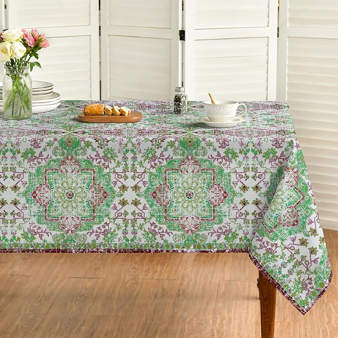 Horaldaily Boho Bohemia Style Tablecloth 60×104 Inch Rectangular, Green Vintage Country Rustic Farmhouse Magical Fall Orange Washable Seasonal Table Cover for Party Picnic Dinner Decor