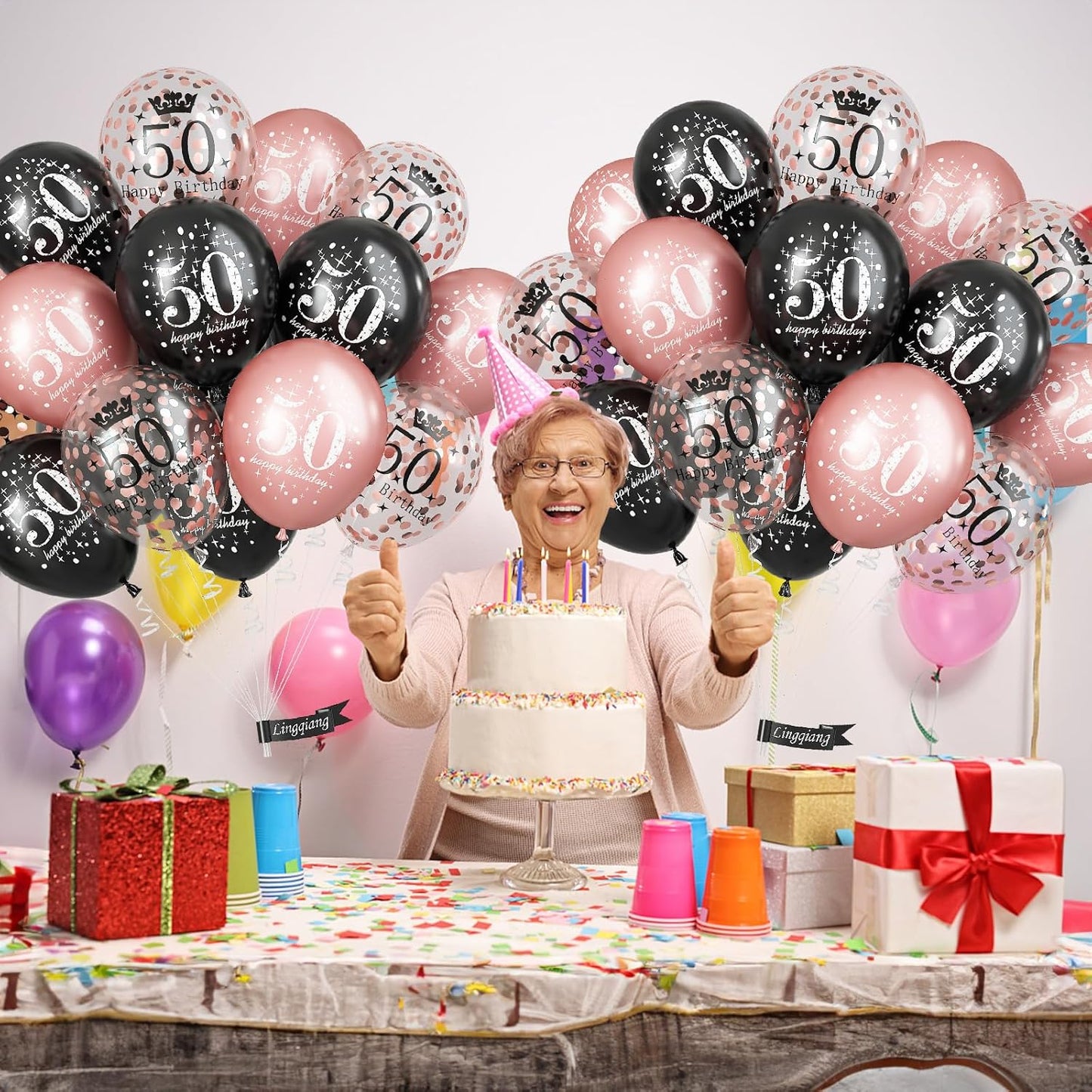 50th Birthday Decorations for Women, Pack of 15 Happy 50th Birthday Balloons Black Rose Gold Confetti Latex Helium Balloons for Her Age 50 Years Old 50th Birthday Party Decor Celebration Supplies