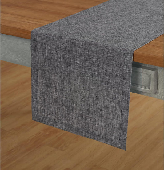 Solino Home Linen Table Runner 144 Inches Long - Athena, 100% Pure Linen Chambray Black Dining Table Runner 14 x 144 Inch for Halloween, Thanksgiving