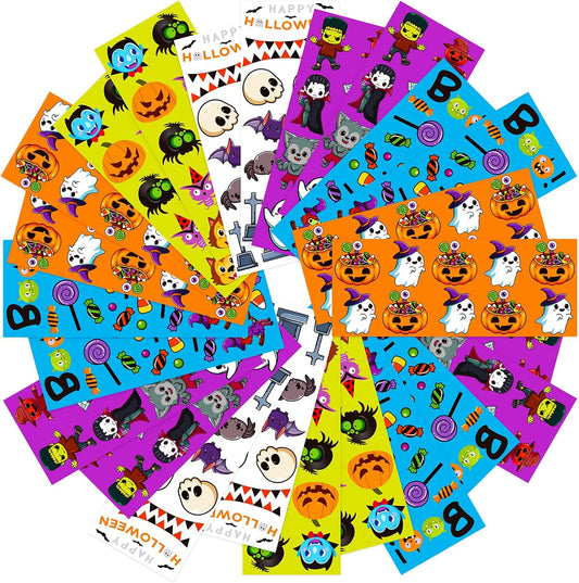 Irichna 50-Sheet Halloween Stickers - 660pcs, Vinyl Waterproof Spider Bats Pumpkin Stickers for School and Party