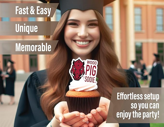 University of Arkansas Party Supplies for Football, Birthday Gift, Graduation Party Banner and Cake Toppers (42 Pieces) (Arkansas Razorbacks)