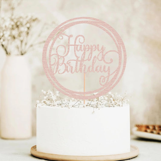 Happy Birthday Cake Topper - Rose Gold Glitter Happy Birthday Cake Decoration Supplies for Children or Adults - Happy Birthday Cake Bunting Decor, Photo Booth Props