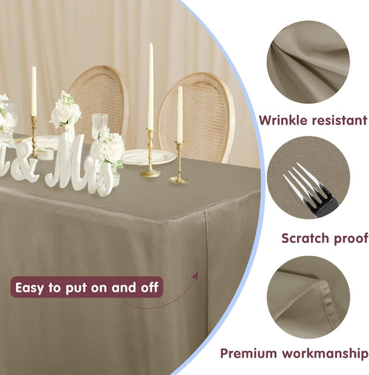 HolidayIdeas 2 Pack Fitted Tableclothes - 48 x 24 Inch - Taupe Rectangle Tablecloths for 4 Foot Tables, Polyester Fabric Table Covers for Parties, Holiday Dinner, Wedding, Trade Show