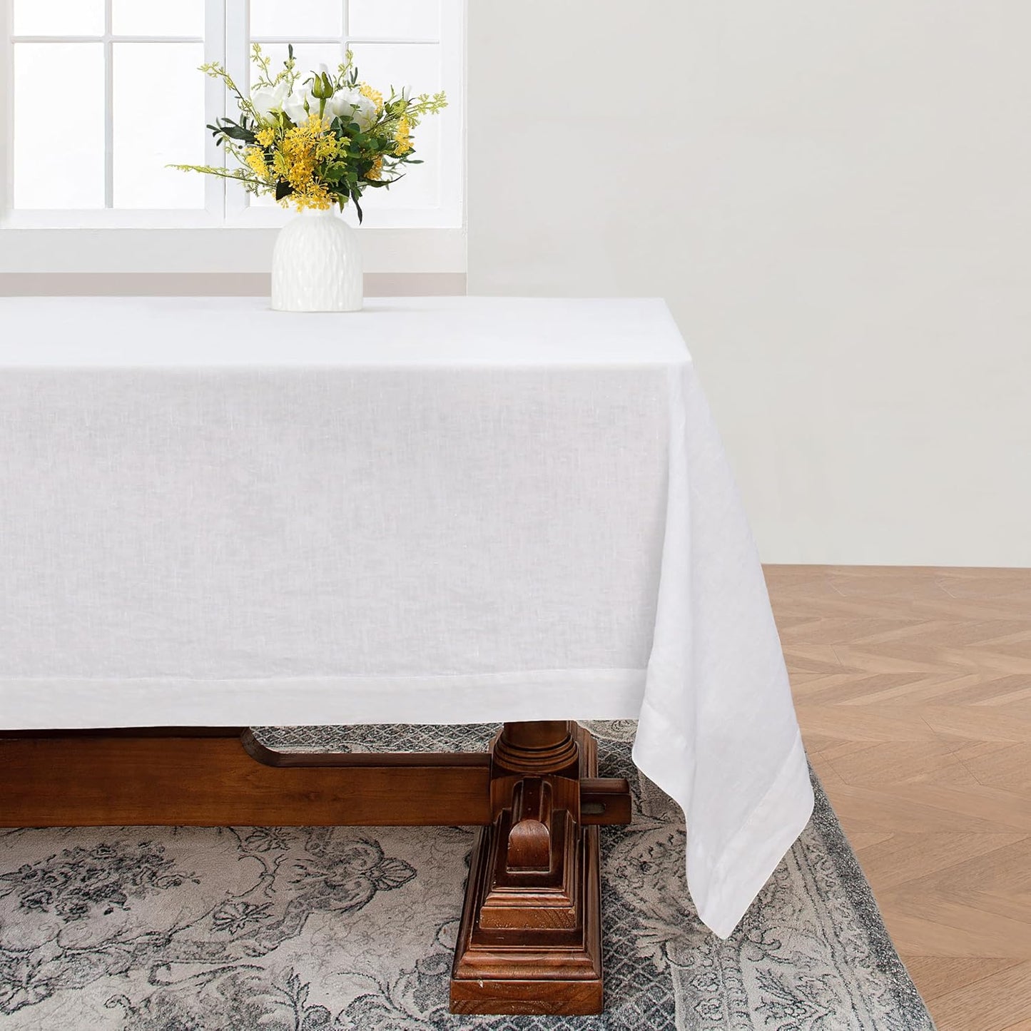 Linen World Linen Tablecloth,100% French Linen White Tablecloth 120" x 60" Inch,Washable Rectangular Tablecloth for Dining,Outdoor,Weddings and Restaurants,Decorative Thanksgiving Christmas