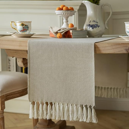 ZeeMart Natural Table Runners 72 Inches Long, Burlap Linen Style Rustic Farmhouse Table Runner, Boho Woven Dining Table Runner, 13x72 Inches, Natural