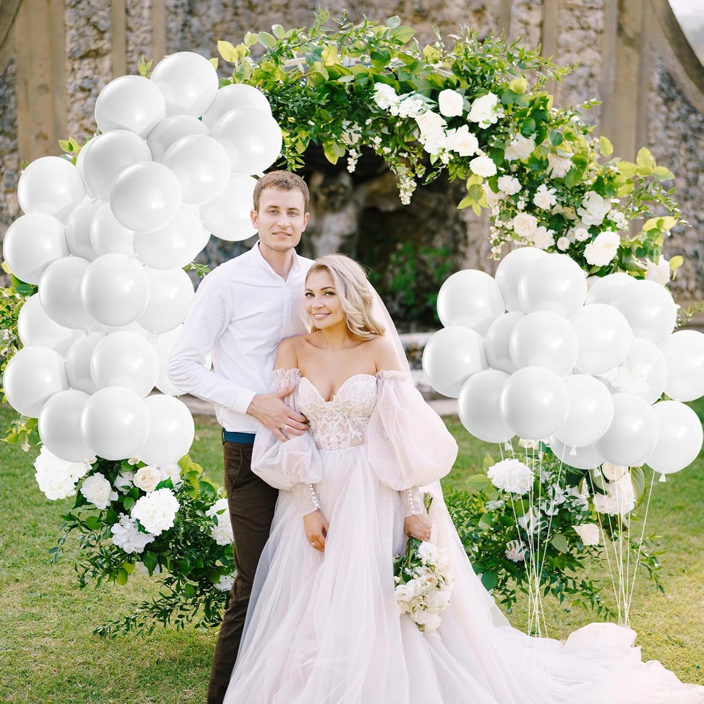 50pcs White Balloons, 12inch White Latex Party Balloon, Helium Quality for Wedding Graduation Birthday Party Backdrop Independence Day Decorations (With Ribbon & Glue)