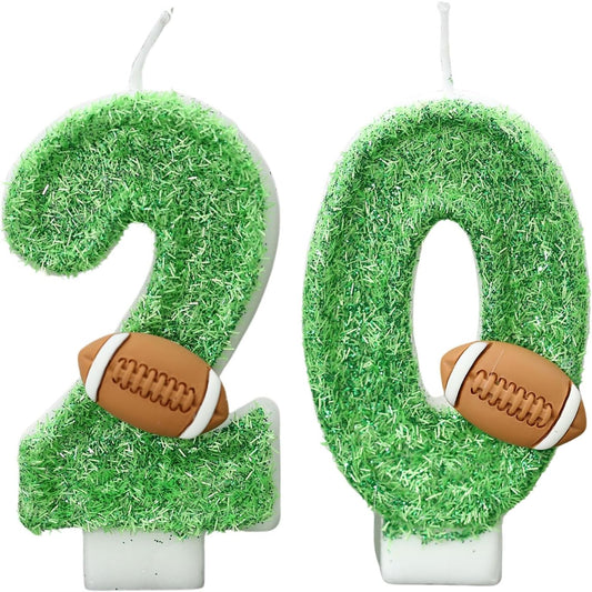 Football Number Candles for Cake - Green Number 20 Candle Cake Topper Cupcake Topper for Football Birthday Party Decorations Supplies Favors