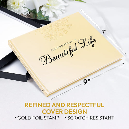 Celebration of Life Guest Book – Funeral Guest Book for Memorial Service | in Loving Memory Sign in Registry | Timeless Hardcover for Condolences and Reception, Beige