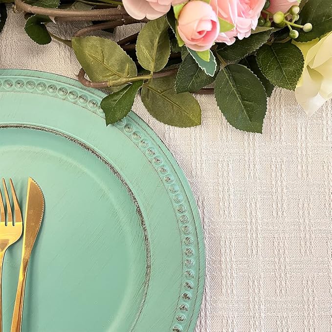 Antique Green Charger Plates,13 Inch Vintage Dinner Plate Chargers Round Server Ware.Set of 6 Plastic Beaded Chargers for Dinner Plates, Party, Wedding(Turquoise)