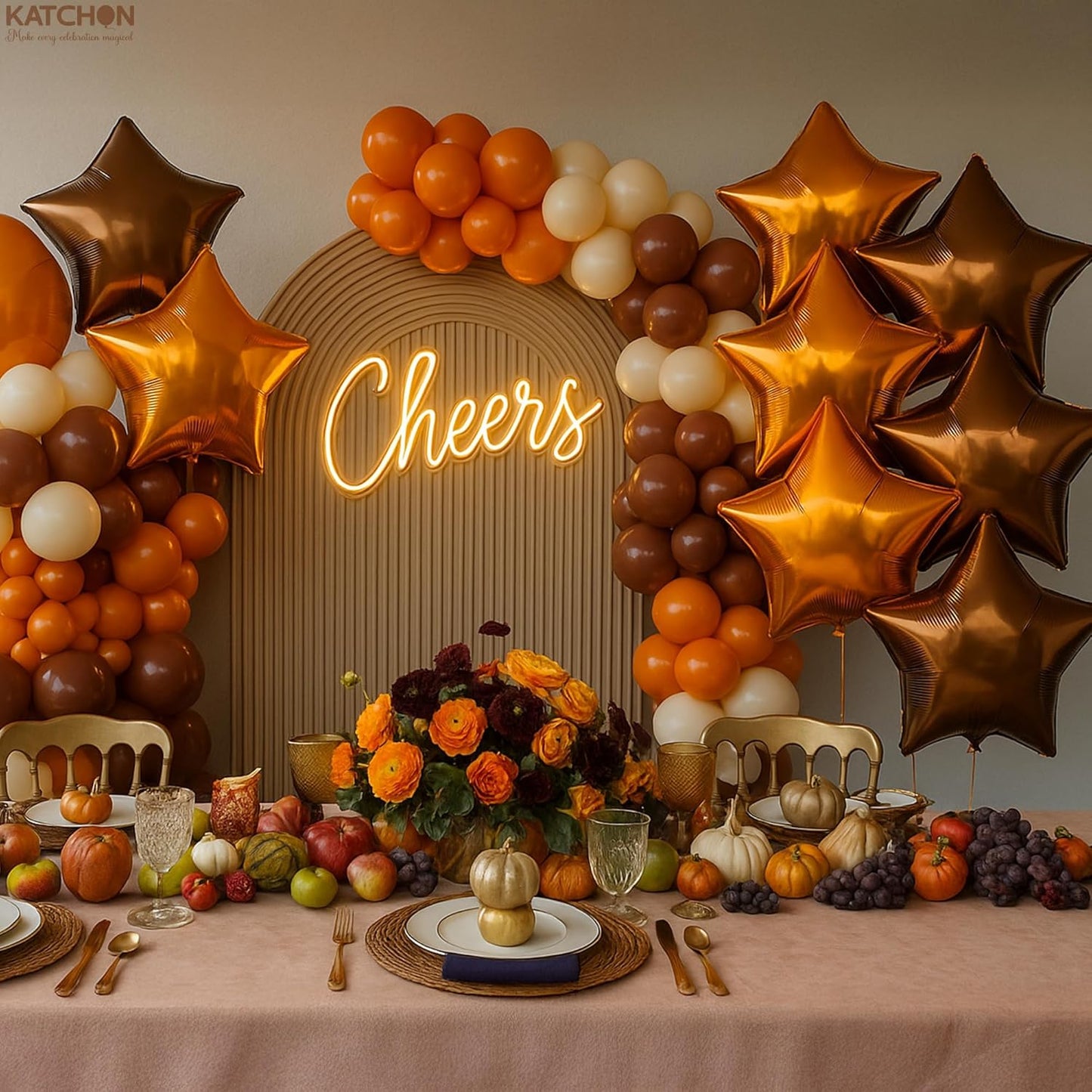 Katchon, Metallic Brown And Orange Star Foil Balloons 18 Inch - Pack of 12 | Orange Balloons for Thanksgiving Decorations, Thanksgiving Foil Balloons, Bachelorette Party Decor, Baby Shower Decorations