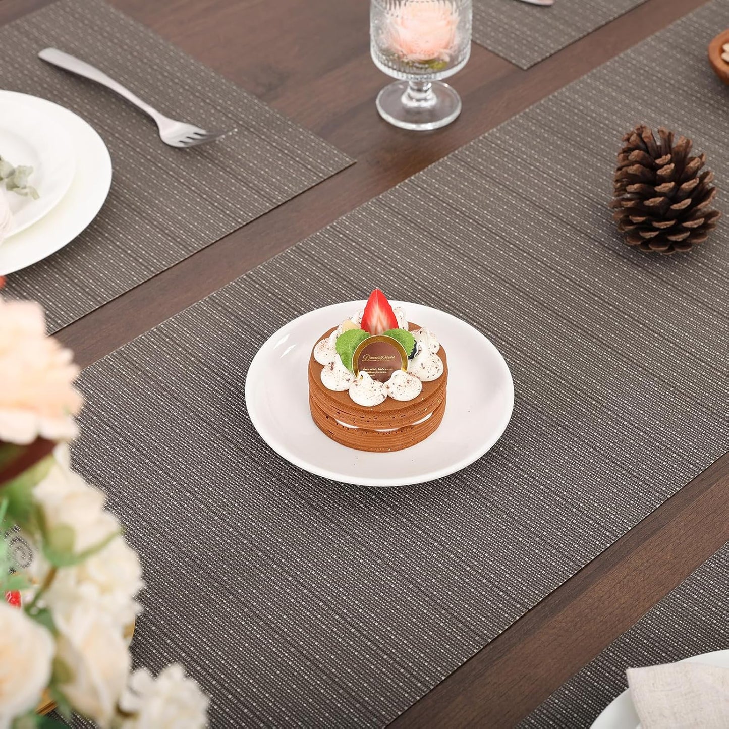 Myir JUN Table Runner, Vinyl Table Runner Indoor 55 Inch Long Arbitrarily Cropped Runner for Table Heatproof for Home Party (Dark Gray, 15 x 55 inch)