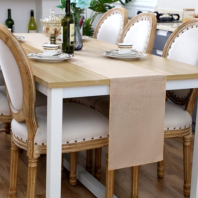 Breling 6 Pcs Burlap Table Runner 12 x 71 Inch Rustic Linen Table Runner Farmhouse Decor Burlap Woven Fabric Placemat for Wedding, Home Dining, Coffee, Party, Holiday Decorations