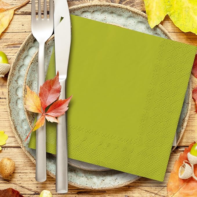 Whaline Fall Thanksgiving Paper Napkin Orange Red Green Dinner Napkin 3 Colors Disposable Luncheon Napkin for Party Supplies Table Decorations, 150 Pcs