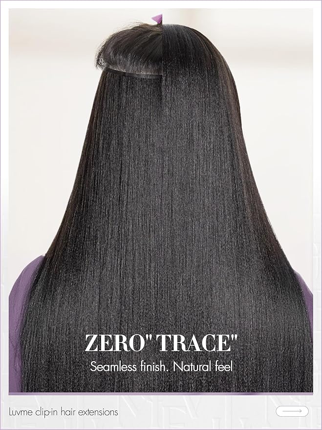 LUVME Yaki Straight Seamless Clip in Hair Extensions 70g, 20 Inch Natural Black, 100% Real Remy Human Hair, Soft Full Volume, Easy Clip Ins for Daily Wear, Work, Parties & Weddings