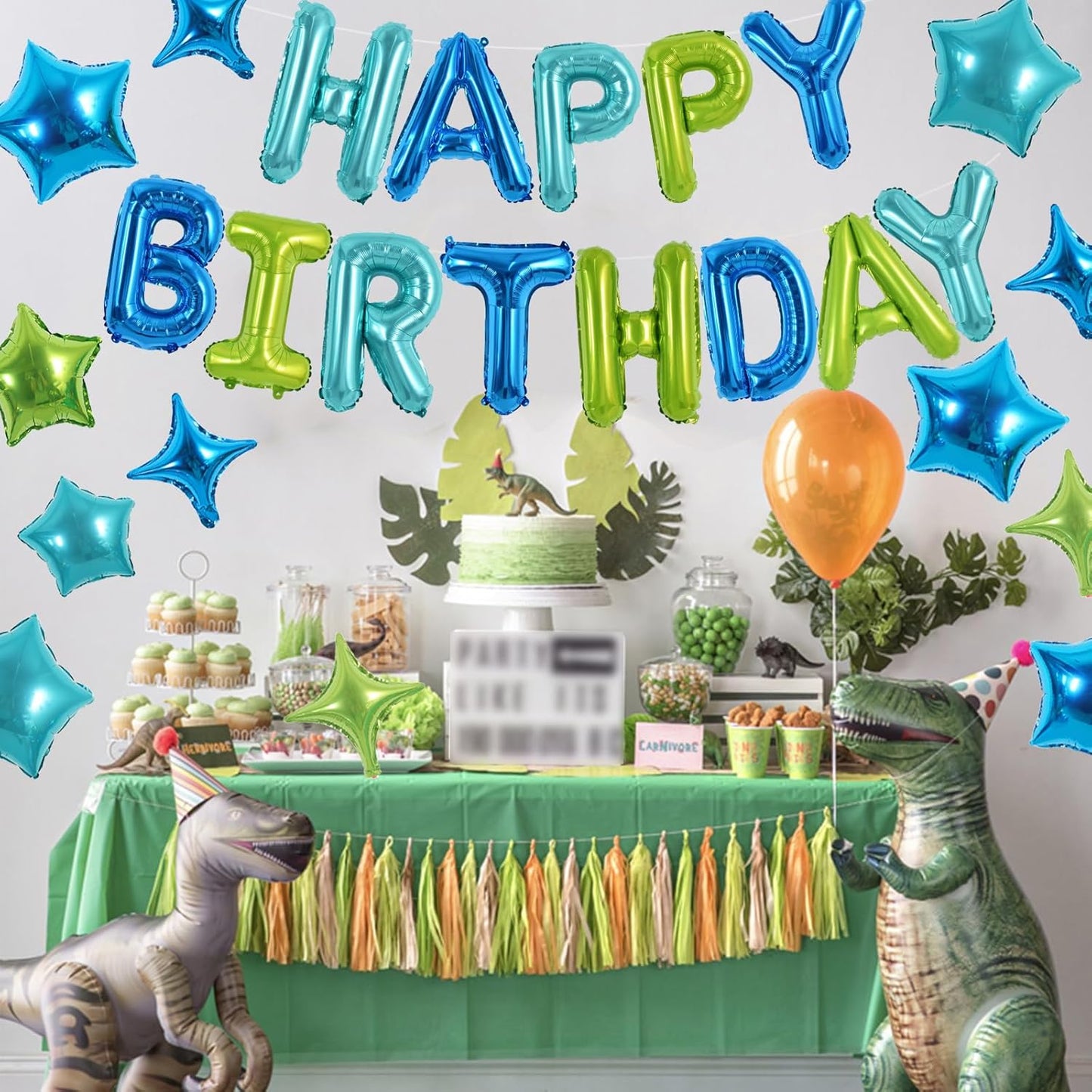 TONIFUL 35PCS Blue Green Happy Birthday Decorations Kit 16 Inch Happy Birthday Balloon Banner with Star Balloons Mylar Foil Birthday Party Decorations Supplies for Men Women Adults Girls Boys Kids