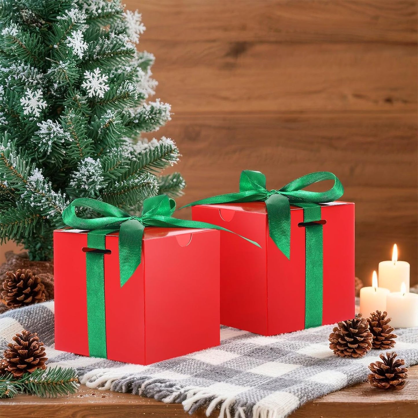 Dispowreath 48 Pcs 4x4x4 Christmas Gift Boxes with Ribbon Xmas Small Box with Lids Treat Boxes for Gift Wrapping Ornaments Wedding Holiday Birthday Party Favor(Classic)