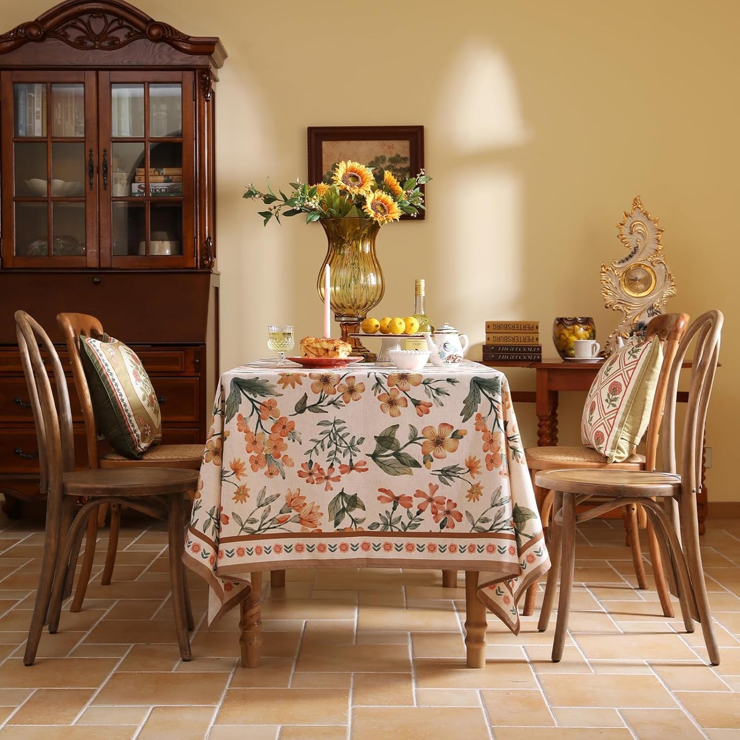 Designer Floral Linen Small Square Tablecloth,Vintage William Morris Soft and Durable Table Cloth,Decorative Table Cover for Kitchen,Dining,Thanksgiving,Christmas,55"*55"-Athea