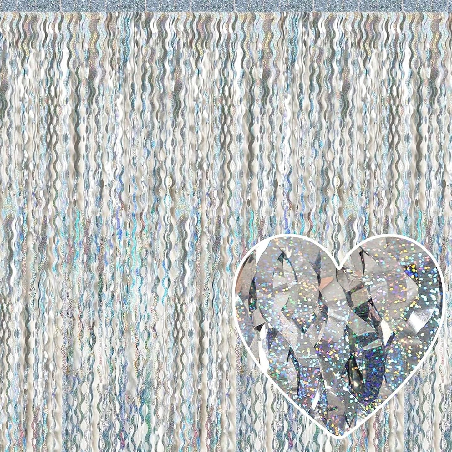 4 Pack Silver Fringe Curtain Backdrop 3.2Ft x 8.2Ft Metallic Tinsel Foil Fringe Streamers Background for Photo Booth, Easter, Mother's Day, Bachelorette, Wedding, Birthday Party Decoration