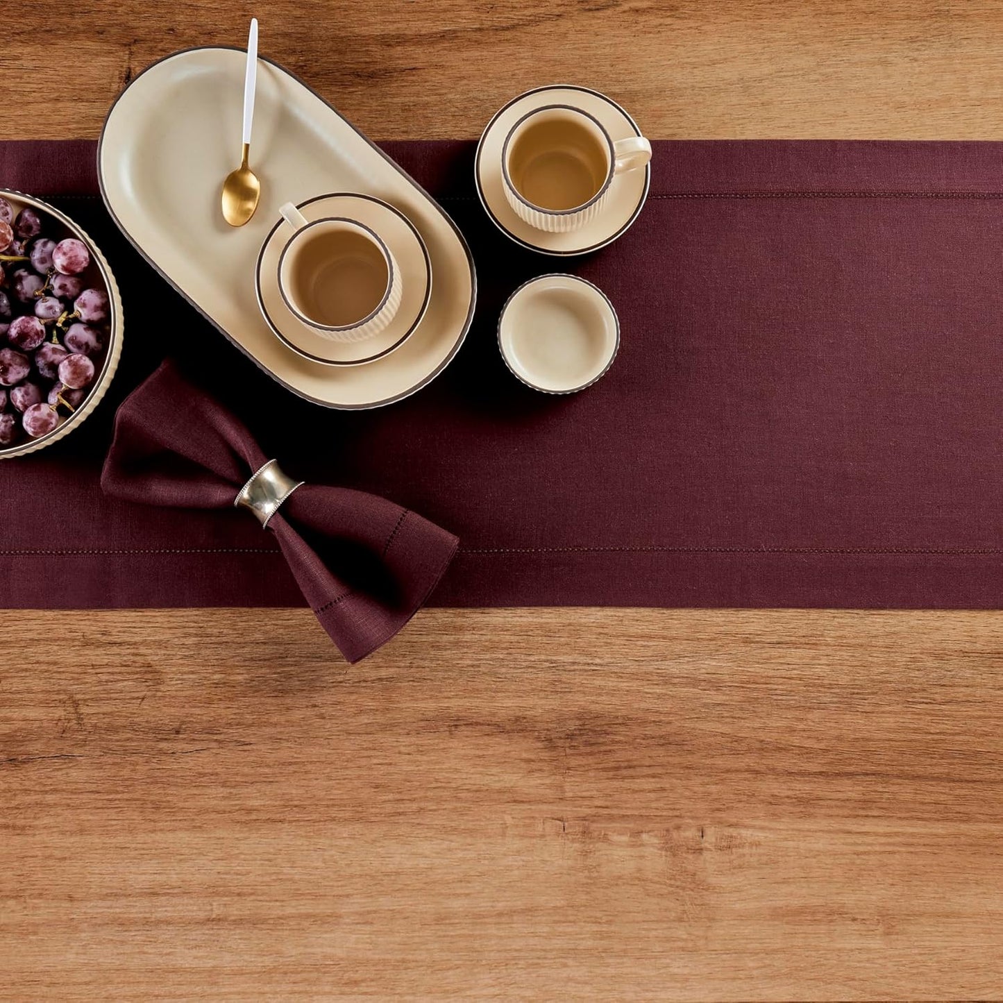 Solino Home Linen Table Runner 48 Inches - 100% Pure Linen Burgundy Hemstitch Table Runner 14 x 48 Inch Ideal for Dresser and Coffee Tables - Fall, Autumn, Thanksgiving, Holiday - Classic Hemstitch