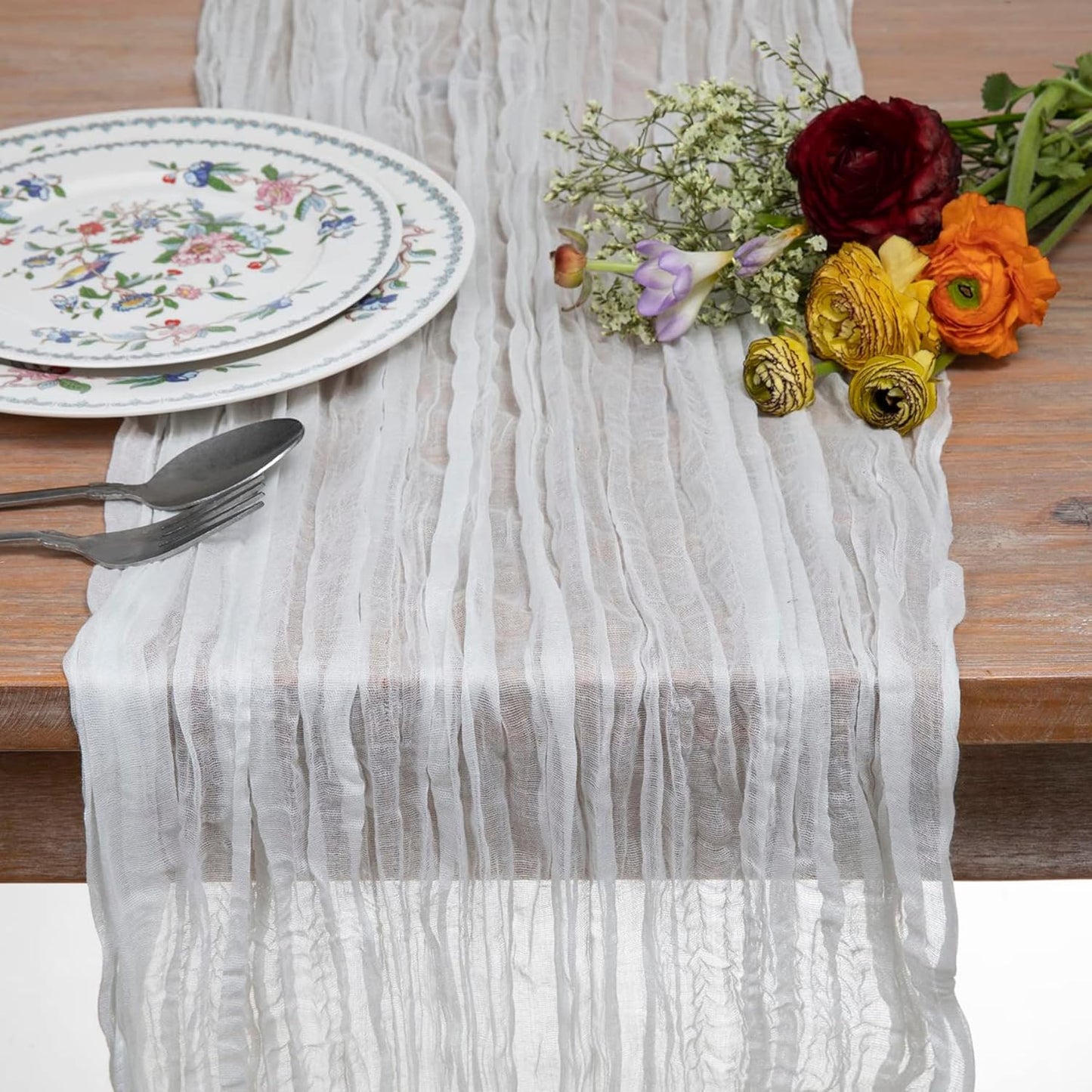 DOLOPL Ivory Cheesecloth Table Runner 13.3ft Boho Gauze Cheese Cloth Table Runner Rustic Sheer Runner 160inch Long for Wedding Bridal Baby Shower Birthday Party Cake Table Decorations